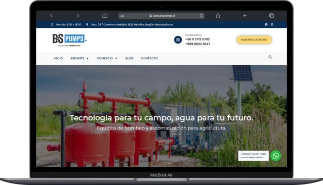 Imagen de equipo de bombeo para riego agrícola sostenible Chile